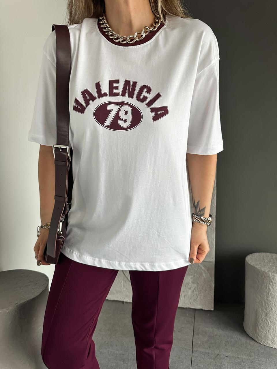 Beyaz Valencia Yazılı Tshirt