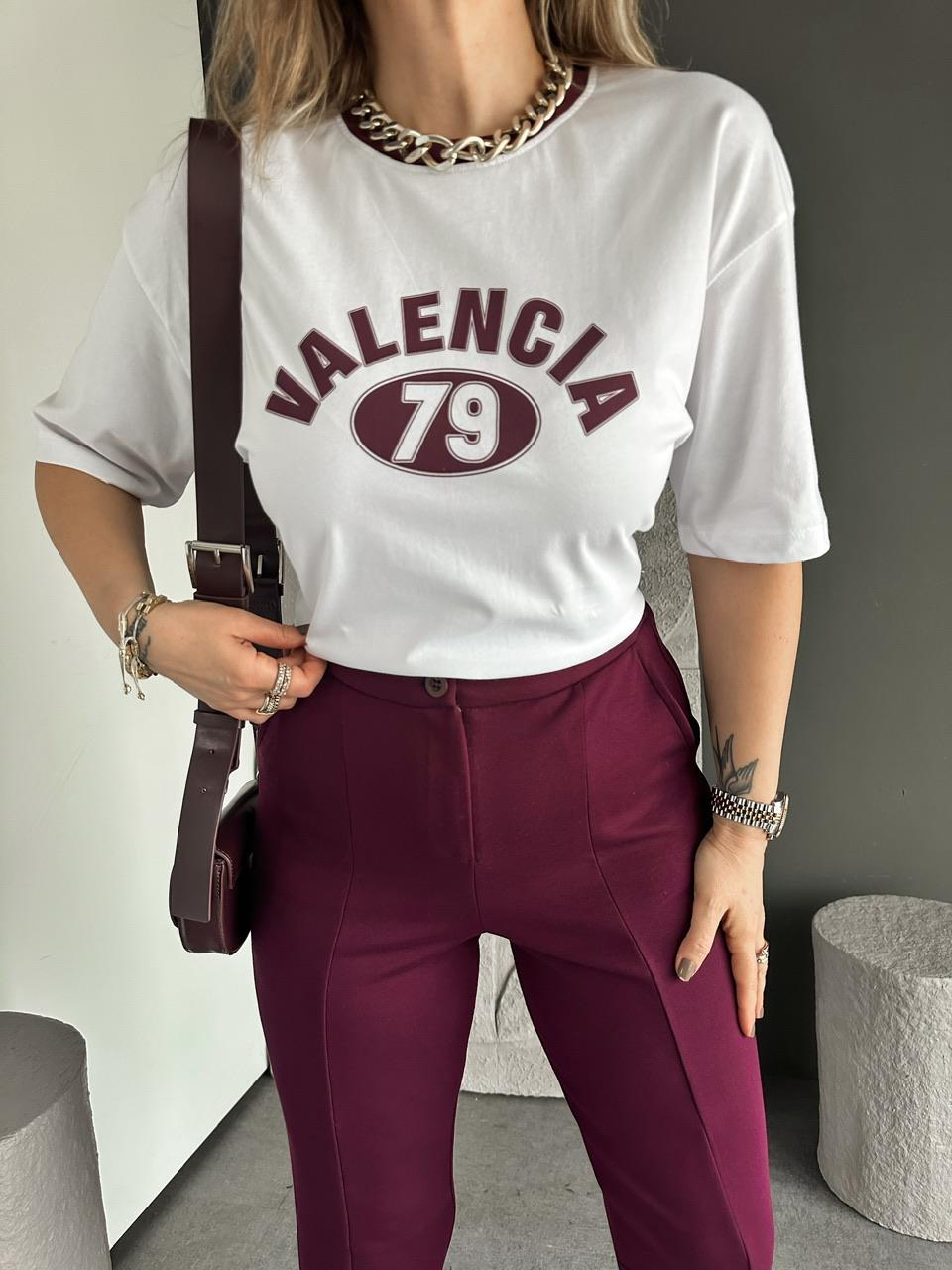 Beyaz Valencia Yazılı Tshirt