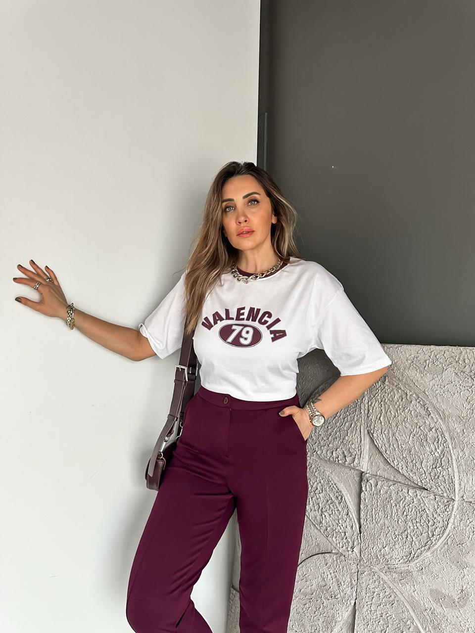 Beyaz Valencia Yazılı Tshirt