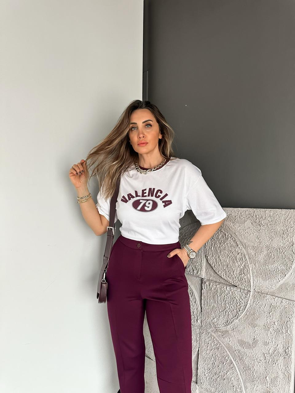 Beyaz Valencia Yazılı Tshirt
