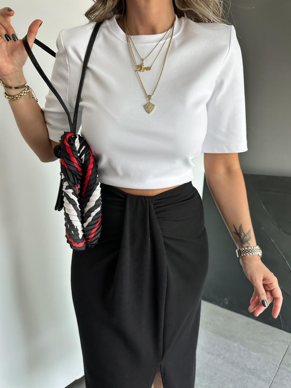 Beyaz Vatkalı Cotton Tshirt
