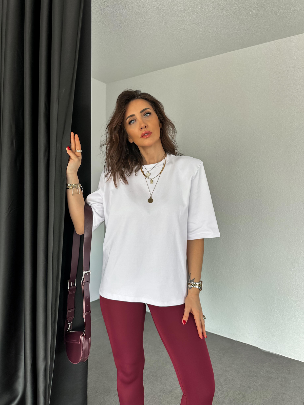 Beyaz Vatkalı Cotton Tshirt