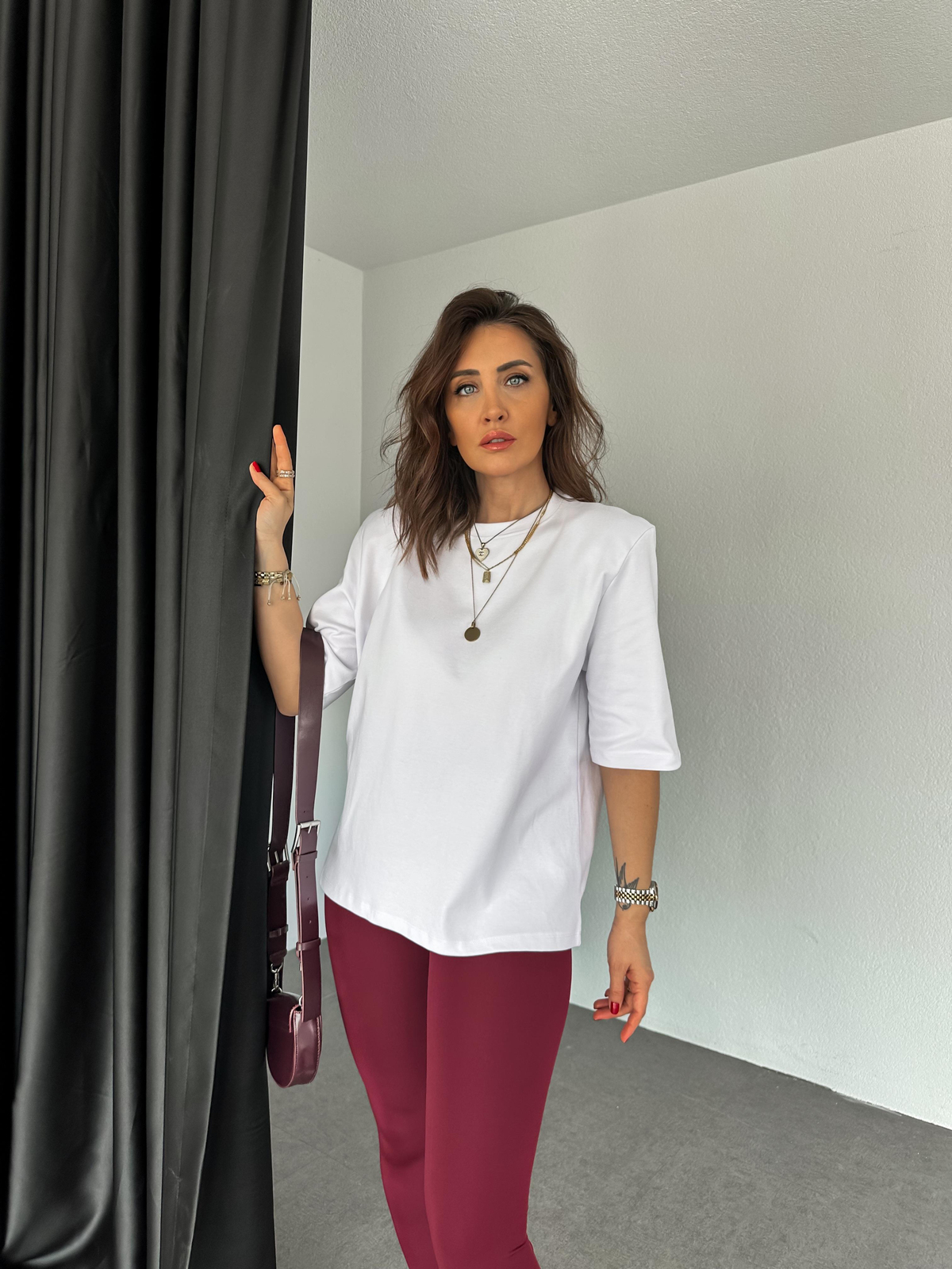 Beyaz Vatkalı Cotton Tshirt