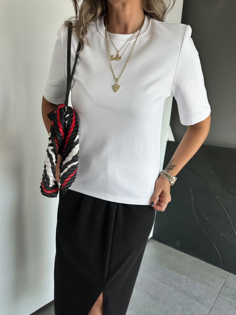 Beyaz Vatkalı Cotton Tshirt