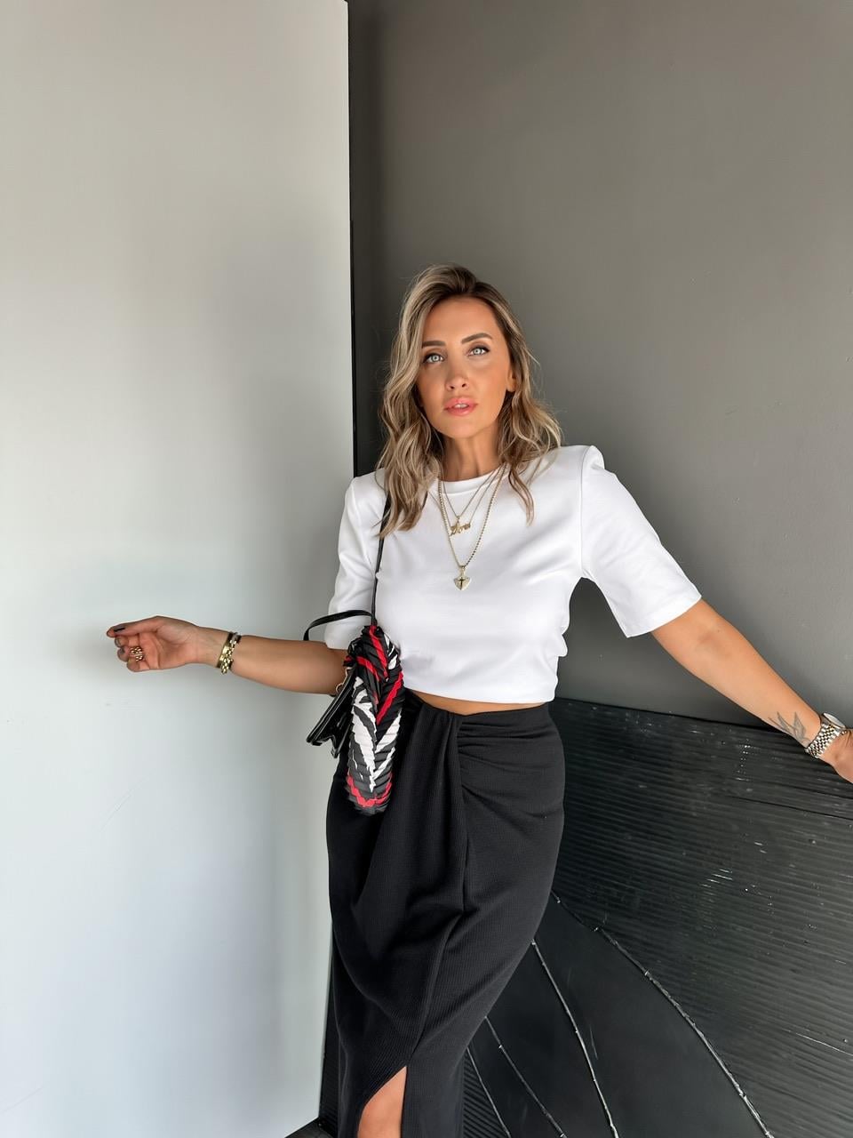 Beyaz Vatkalı Cotton Tshirt