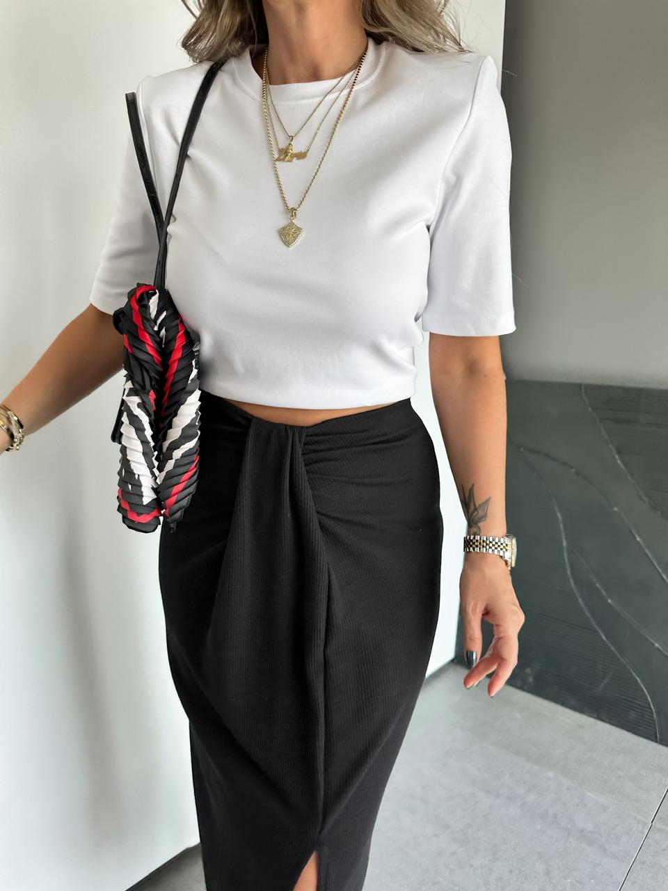 Beyaz Vatkalı Cotton Tshirt
