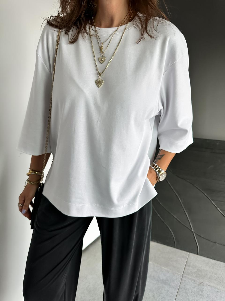 Beyaz Yırtmaçlı Cotton Oversize Tshirt