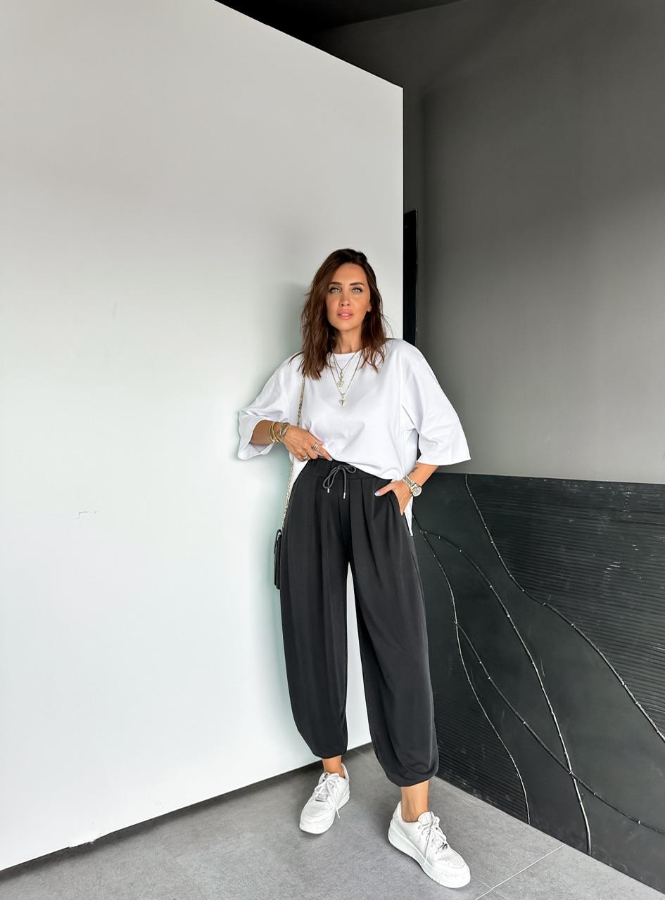 Beyaz Yırtmaçlı Cotton Oversize Tshirt