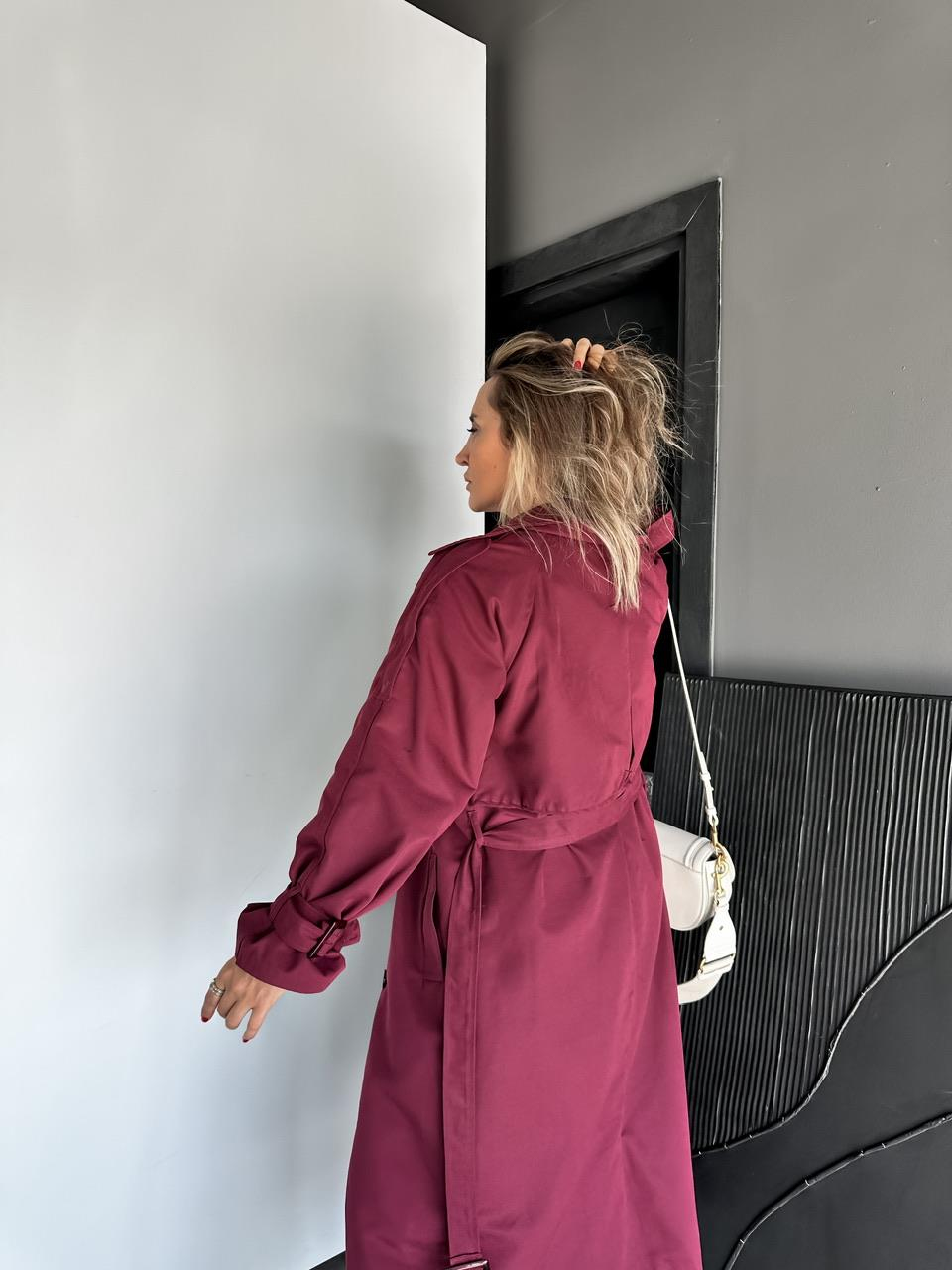 Bordo Astarlı Kemerli Trençkot (12 CUMA GÜNÜ KARGODA)