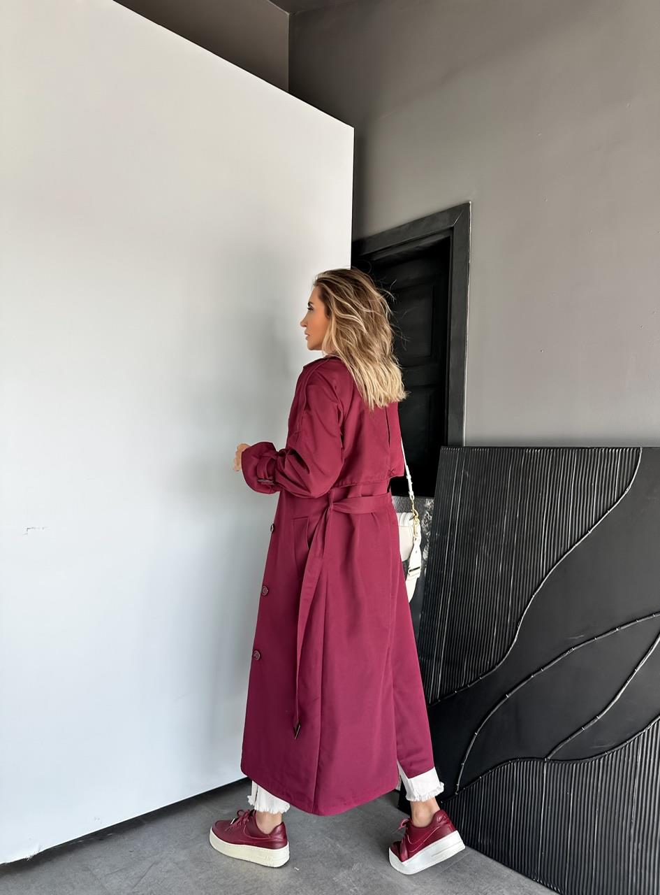 Bordo Astarlı Kemerli Trençkot (12 CUMA GÜNÜ KARGODA)