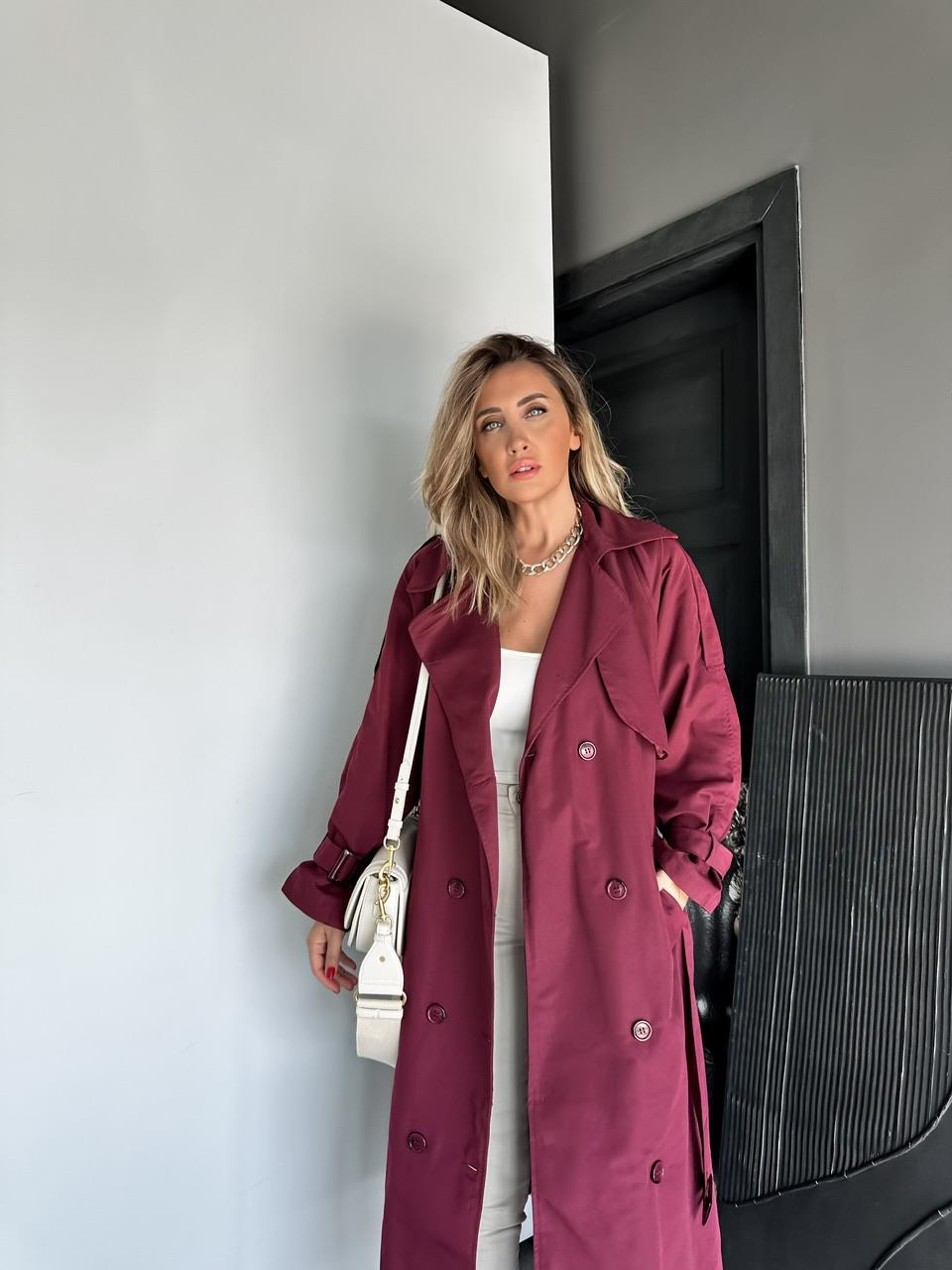 Bordo Astarlı Kemerli Trençkot (12 CUMA GÜNÜ KARGODA)