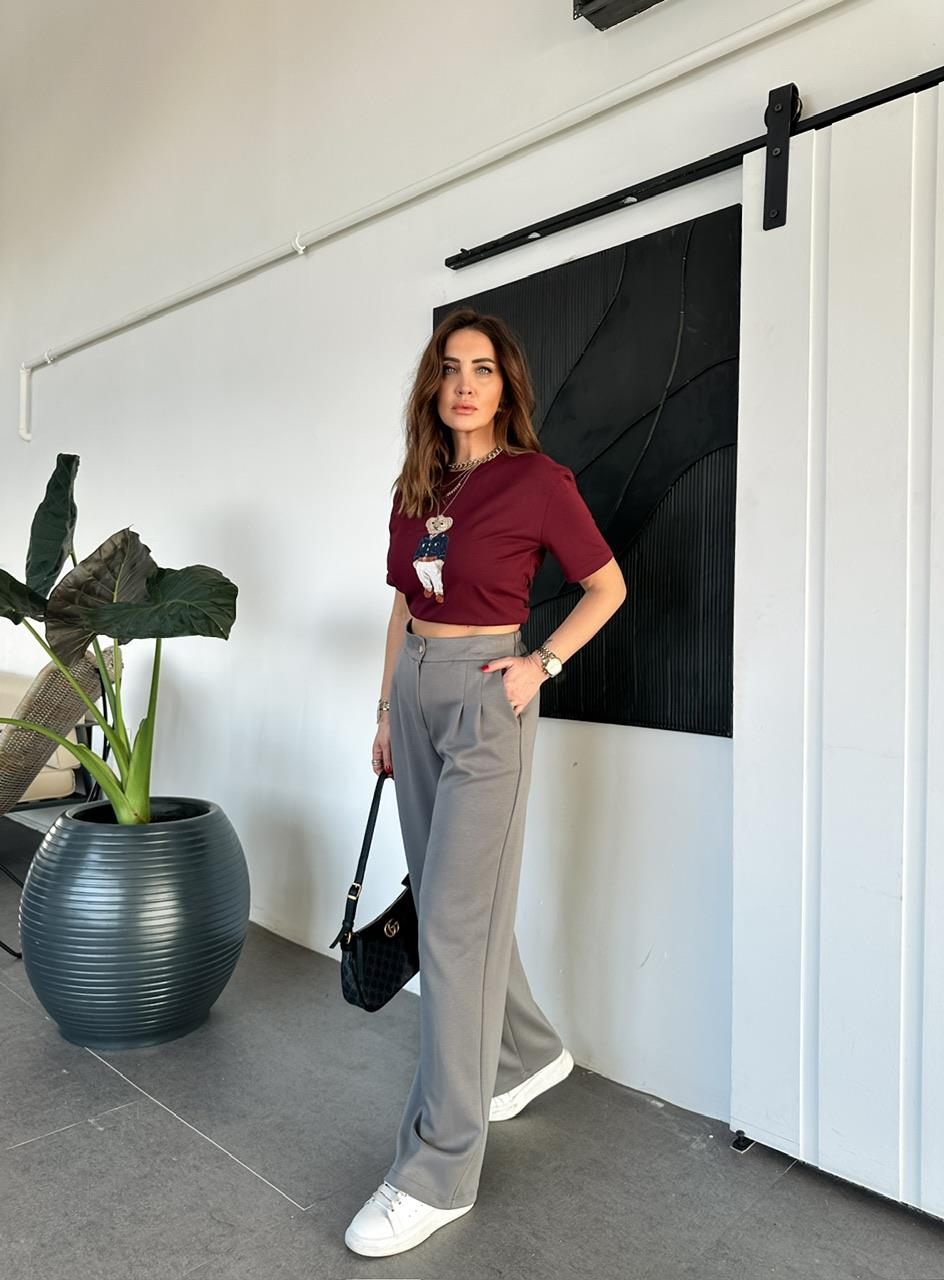 Bordo Ayıcık Figürlü Cotton Tshirt