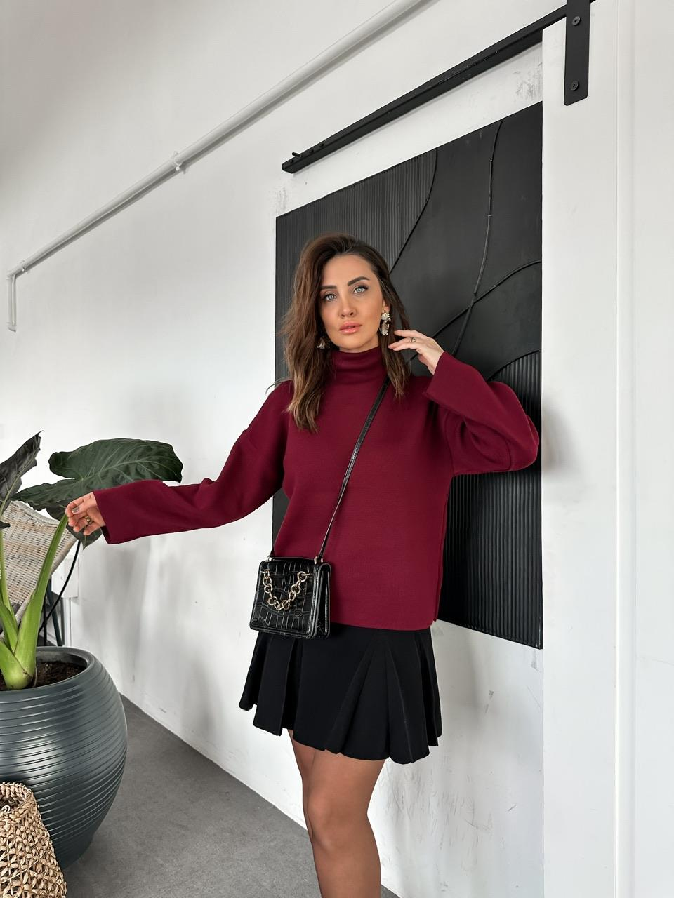 Bordo Balıkçı Yaka Basic Kazak
