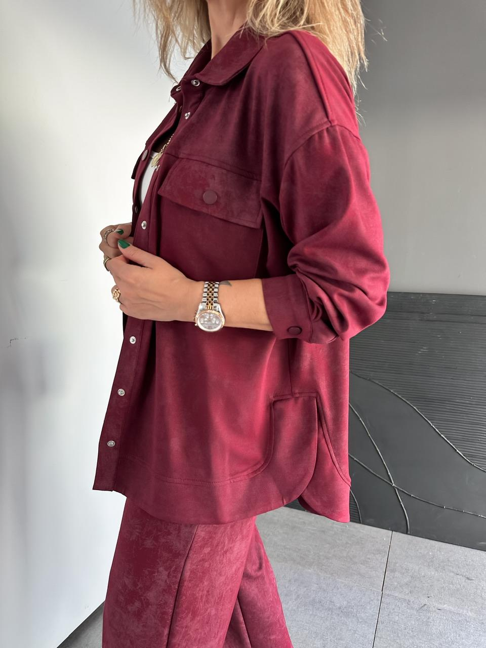 Bordo Batik Desen Gömlekli Takım