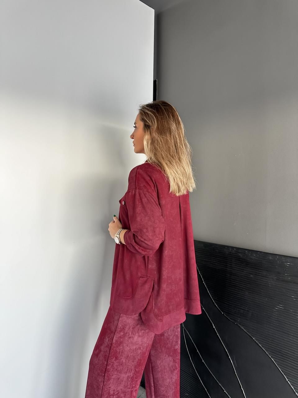Bordo Batik Desen Gömlekli Takım