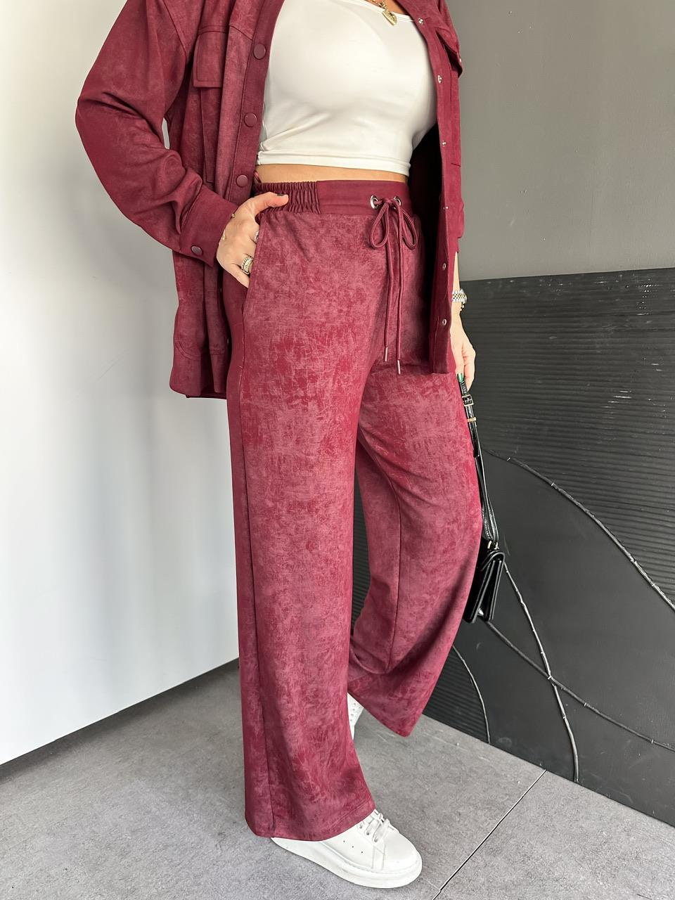 Bordo Batik Desen Gömlekli Takım