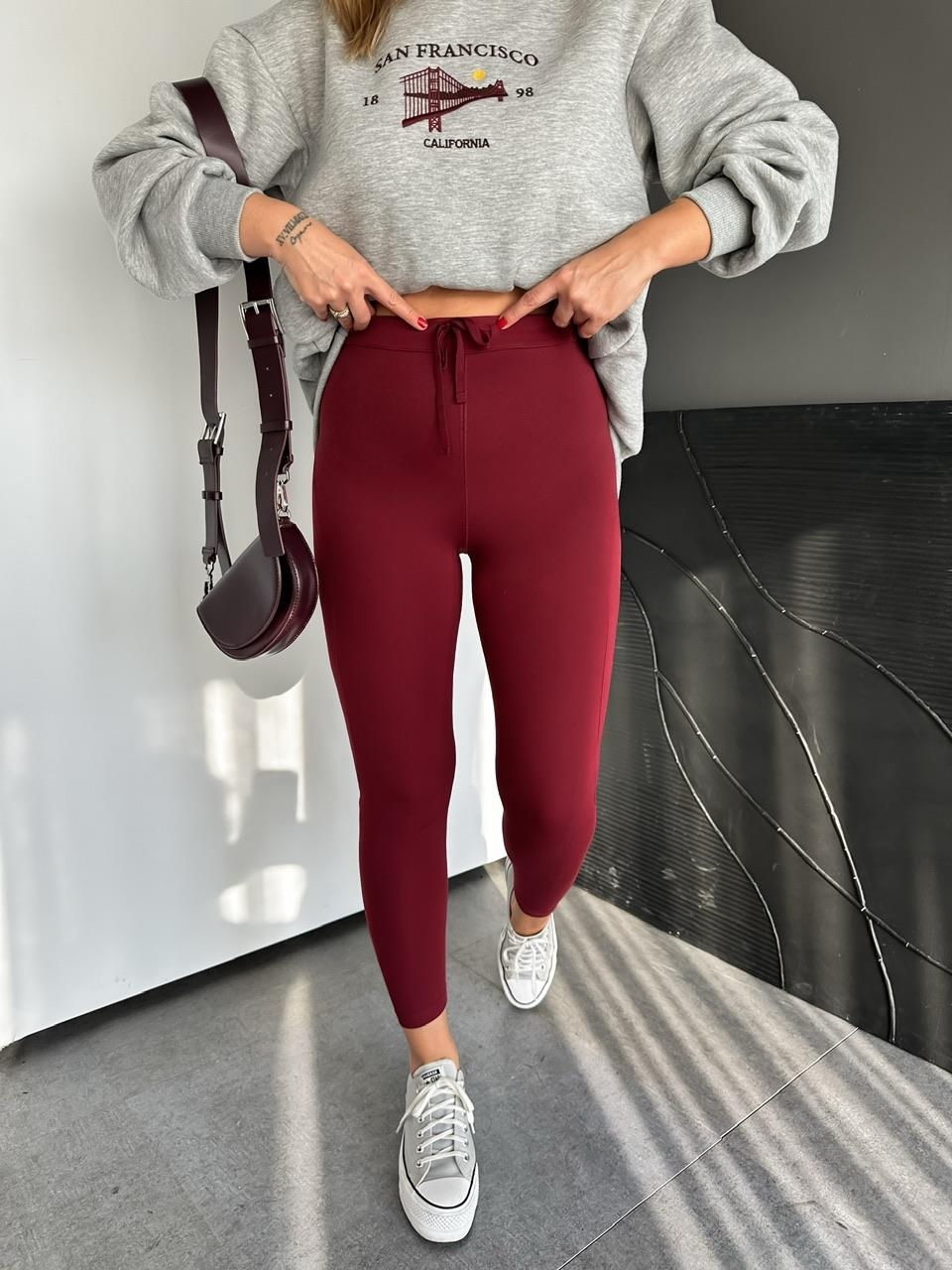 Bordo Beli İpli Likralı Alo Tayt