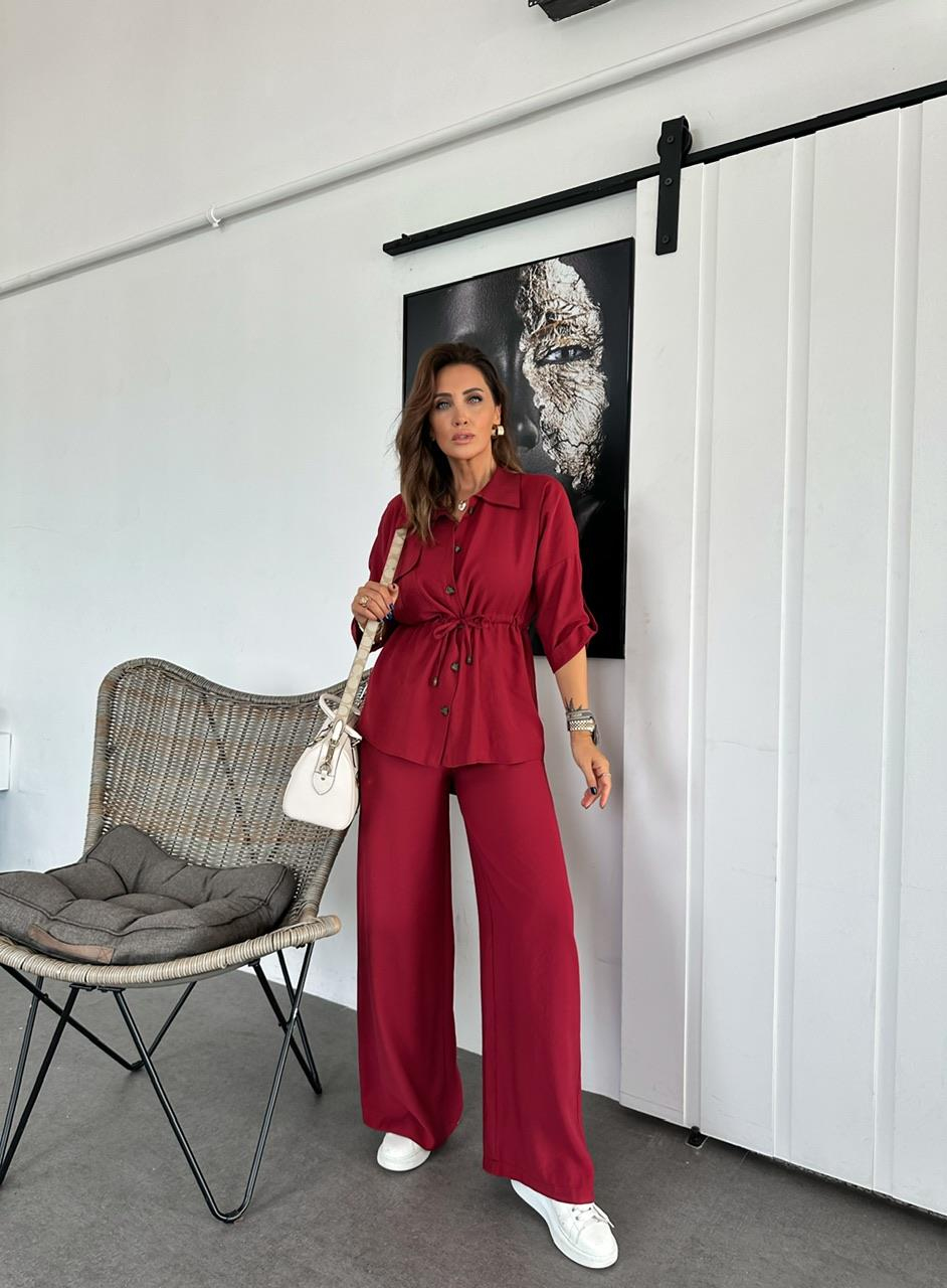 Bordo Beli İpli Tek Cepli Takım