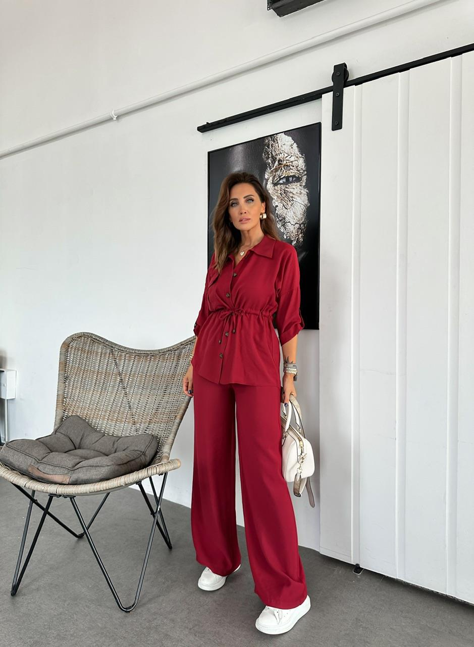 Bordo Beli İpli Tek Cepli Takım