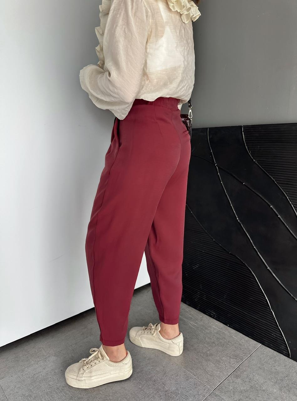 Bordo Beli Lastikli Basic Bol Pantolon
