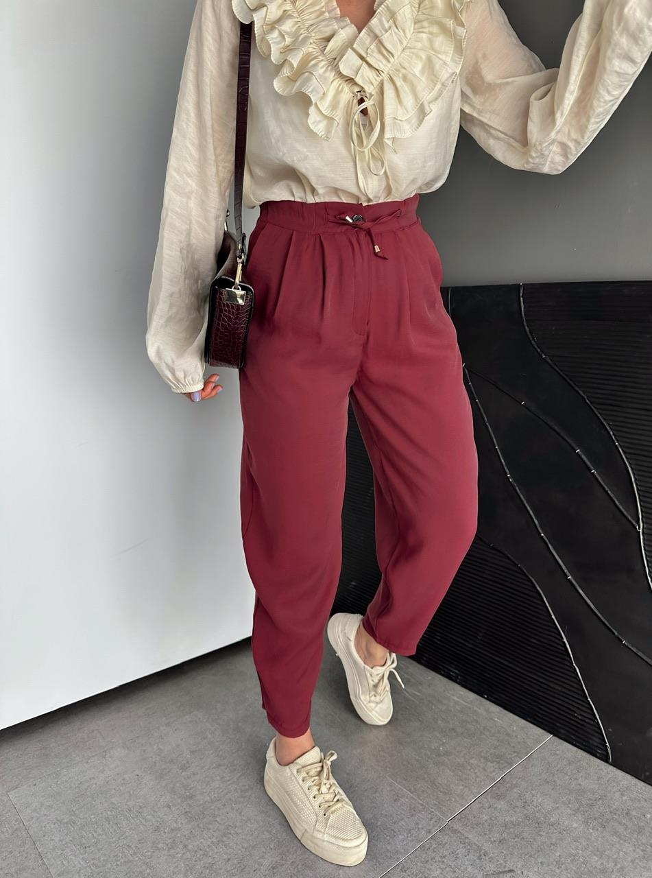 Bordo Beli Lastikli Basic Bol Pantolon