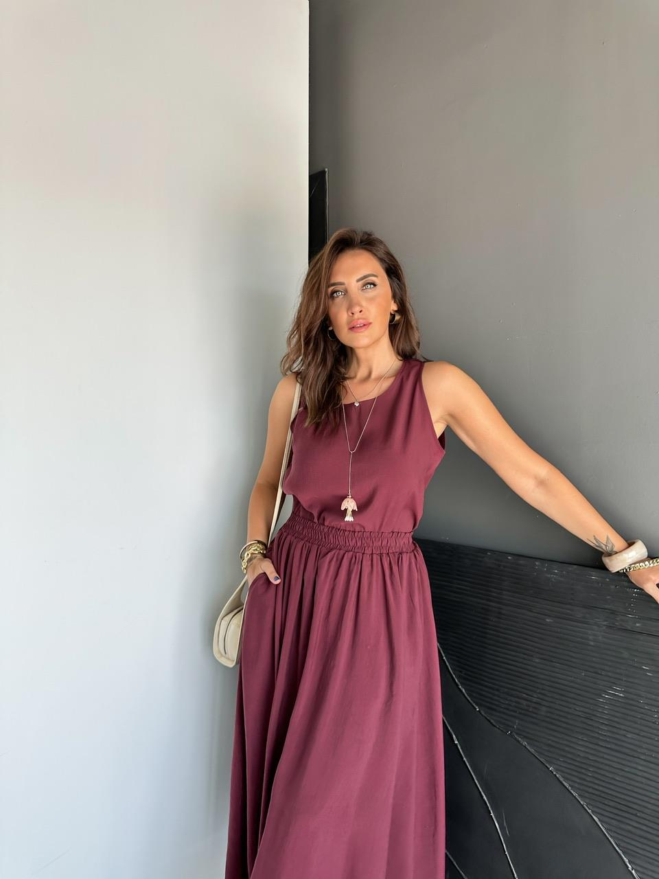 Bordo Bluz Etek Soft Takım