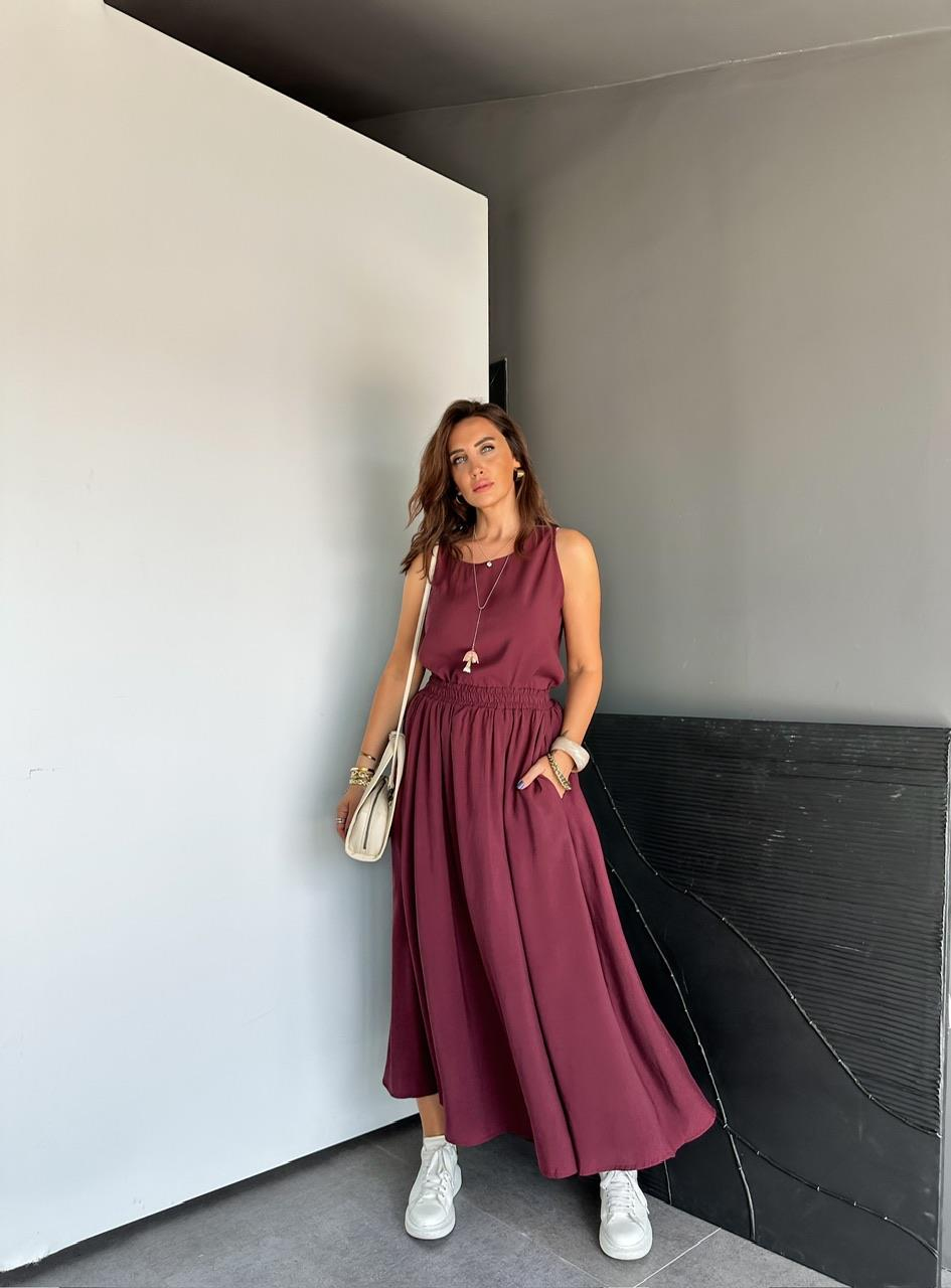 Bordo Bluz Etek Soft Takım