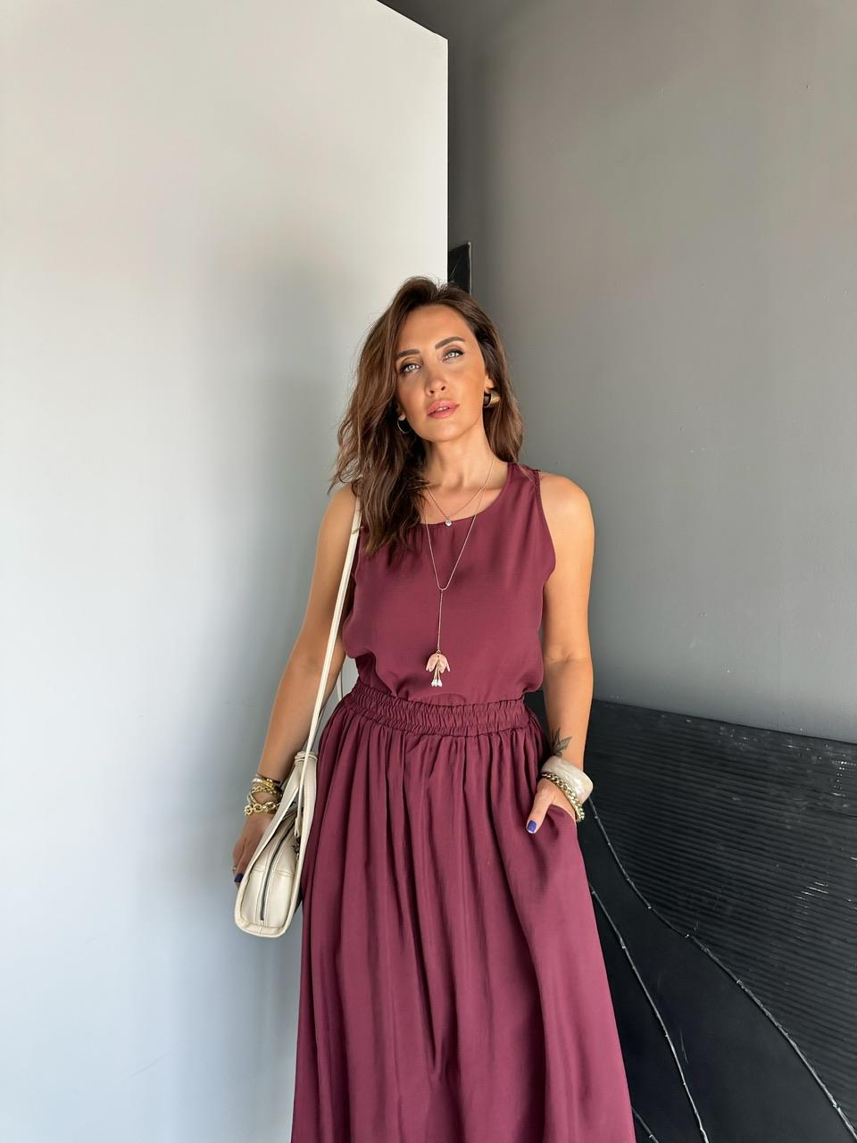 Bordo Bluz Etek Soft Takım