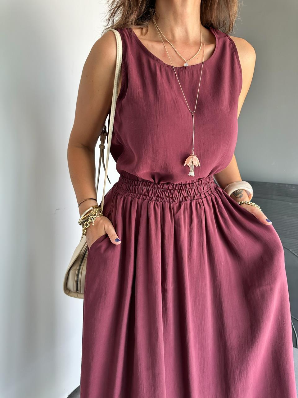 Bordo Bluz Etek Soft Takım