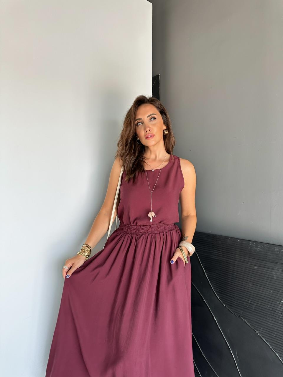 Bordo Bluz Etek Soft Takım