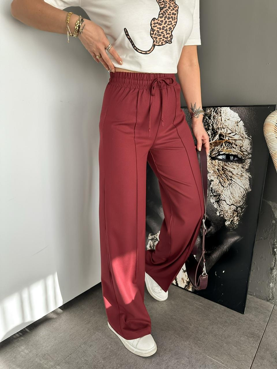 Bordo Bol Kesim Çımalı Pantolon