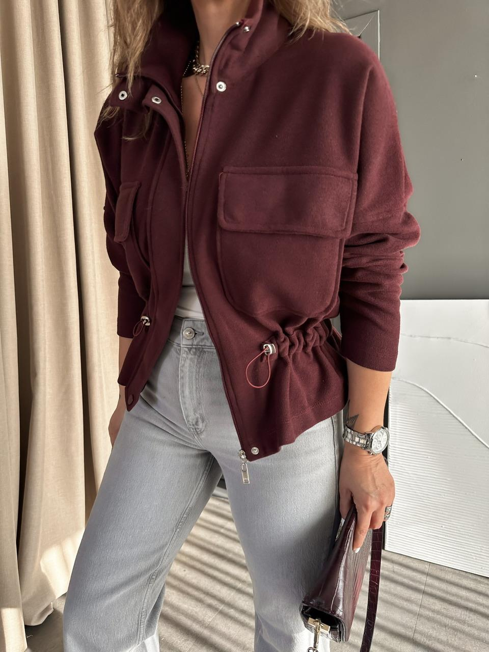 Bordo Büzgülü Kaşkorse Ceket