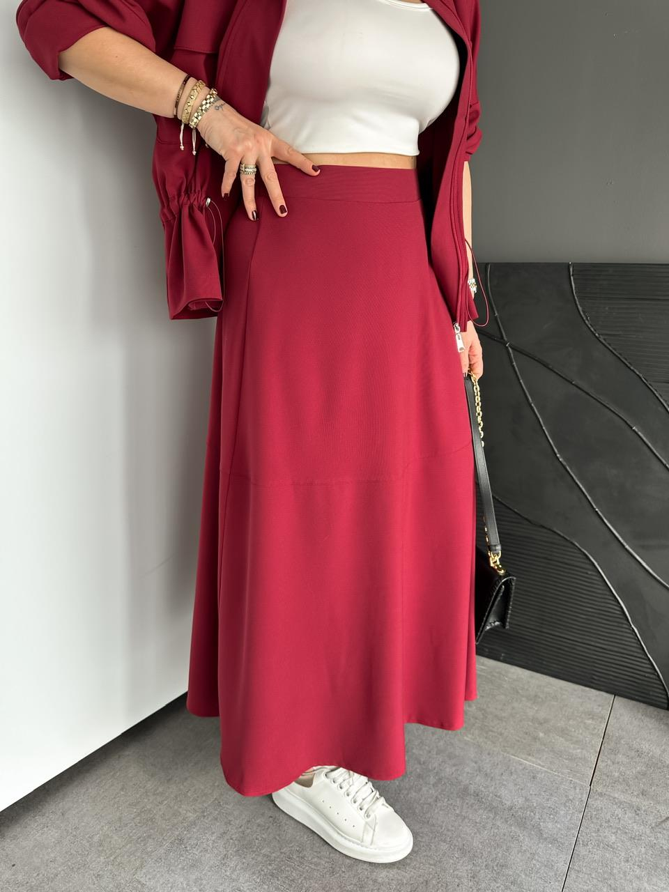 Bordo Büzülebilir Ceket Etek Takım