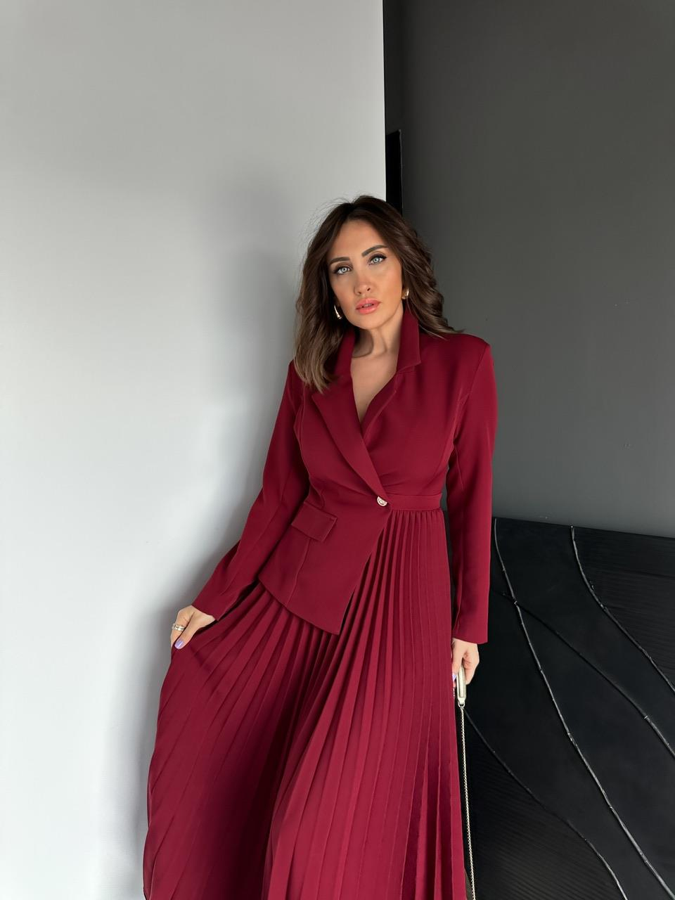 Bordo Ceket Etek Görünümlü Elbise