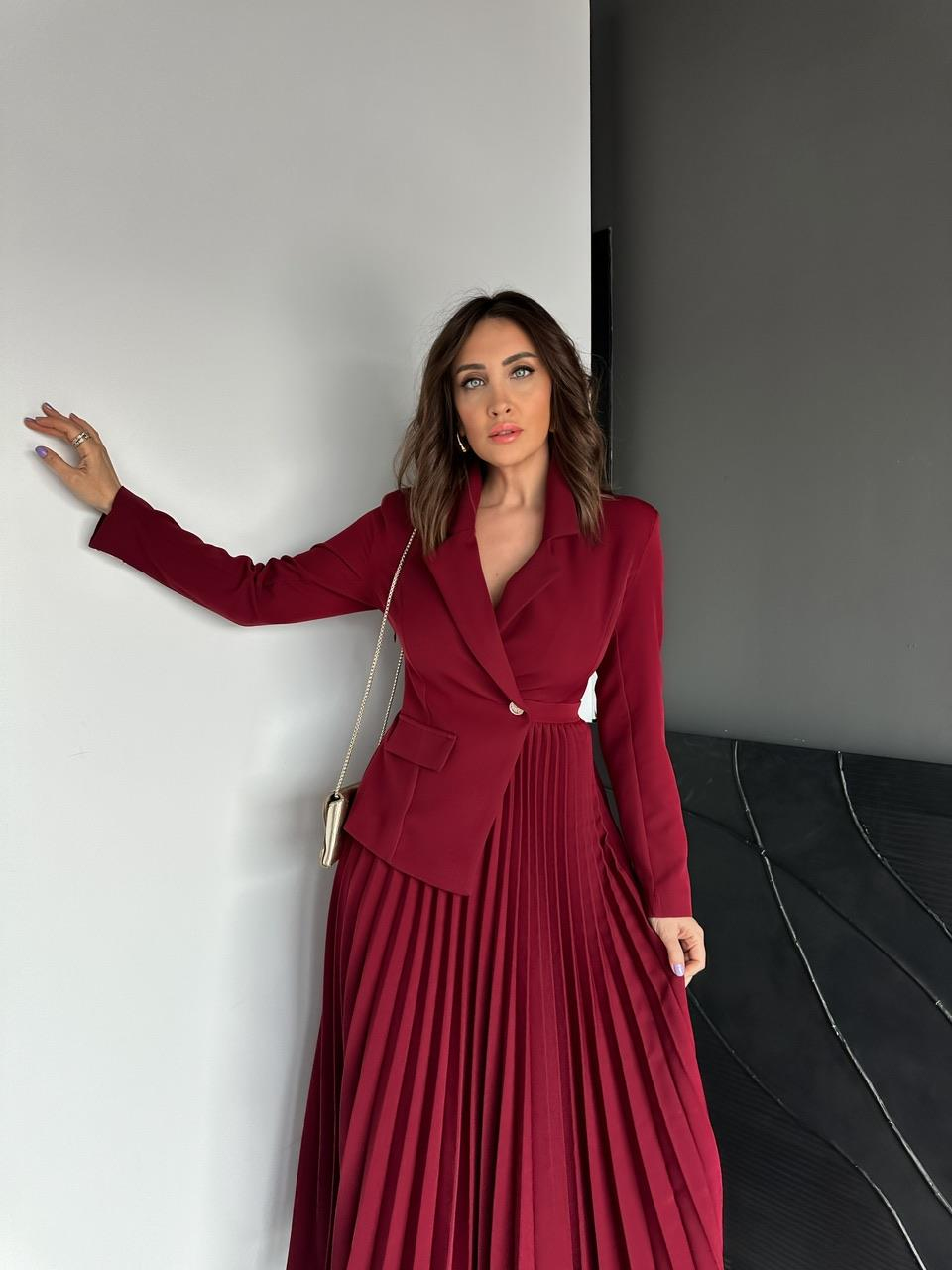 Bordo Ceket Etek Görünümlü Elbise