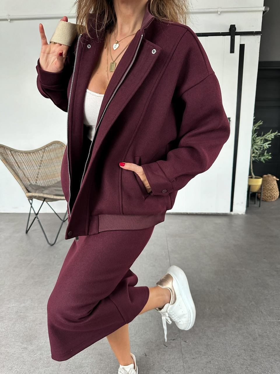 Bordo Ceket Etek Kaşe Takım