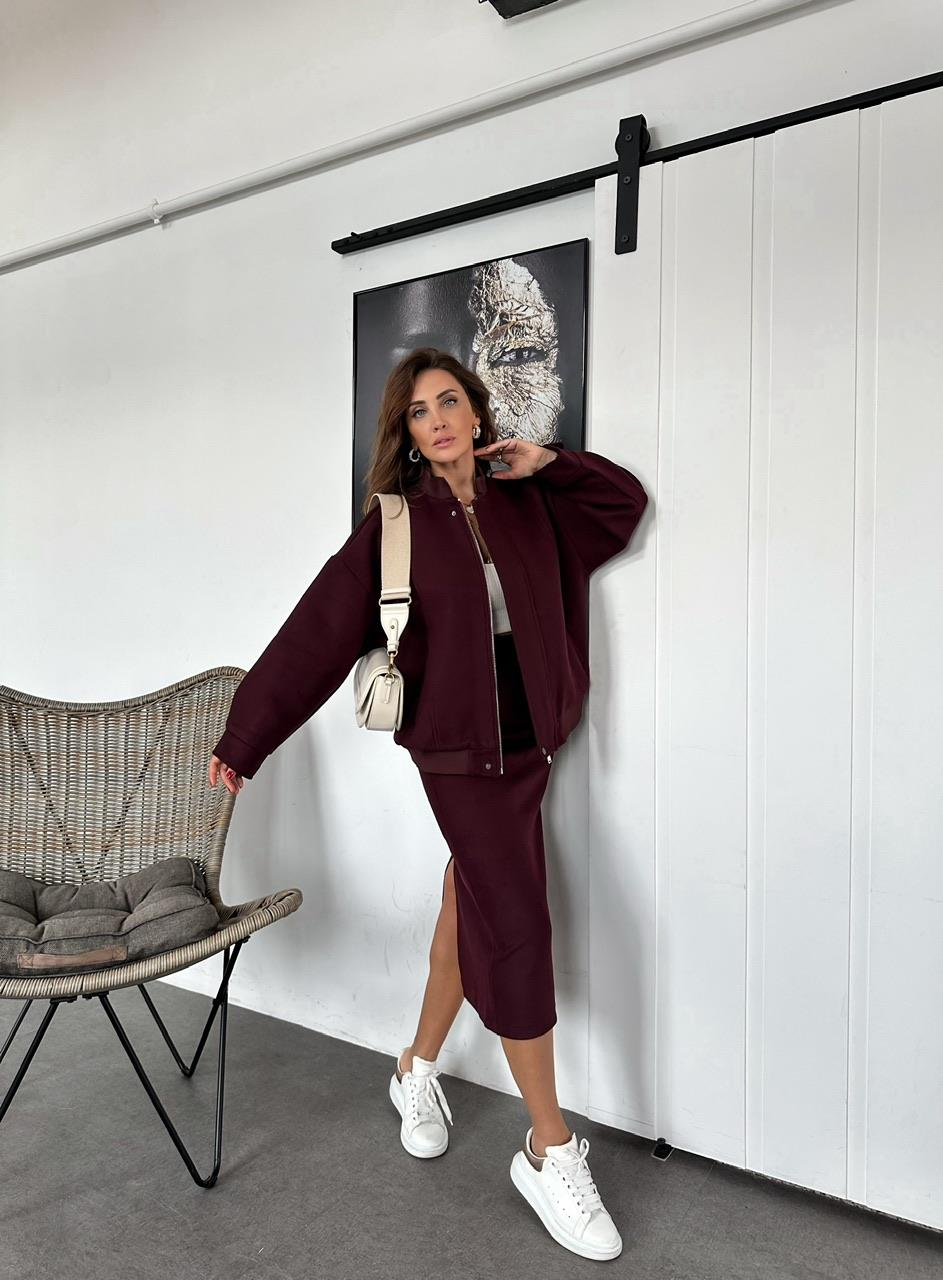 Bordo Ceket Etek Kaşe Takım