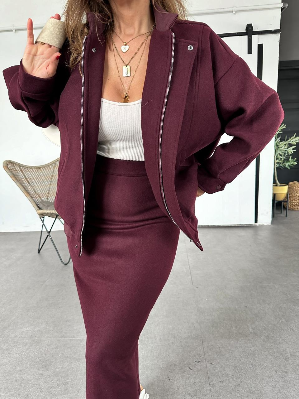 Bordo Ceket Etek Kaşe Takım