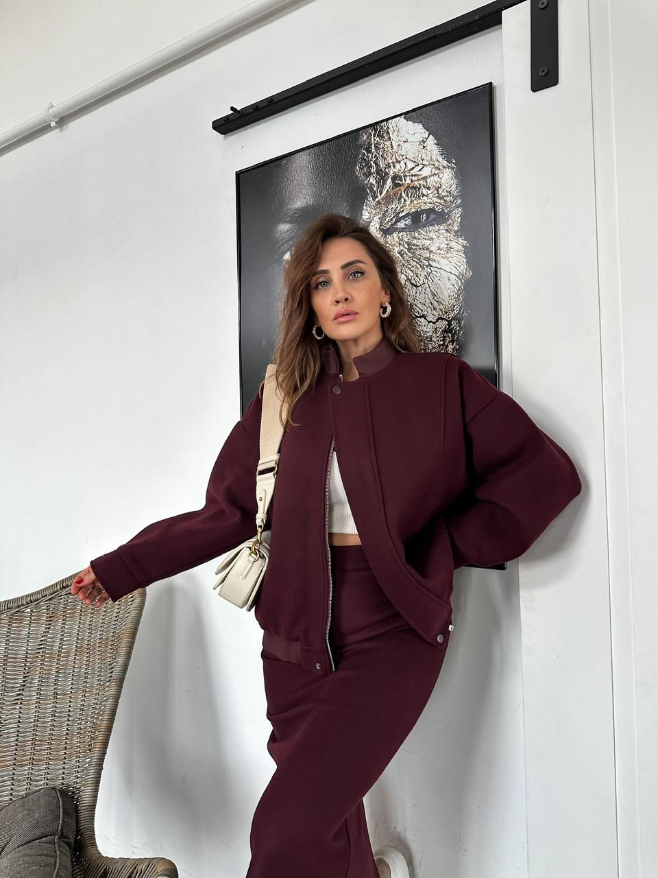 Bordo Ceket Etek Kaşe Takım