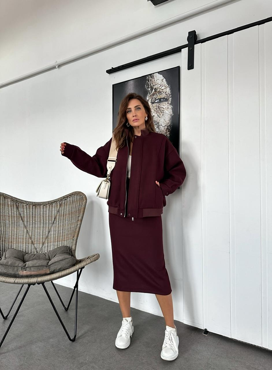 Bordo Ceket Etek Kaşe Takım
