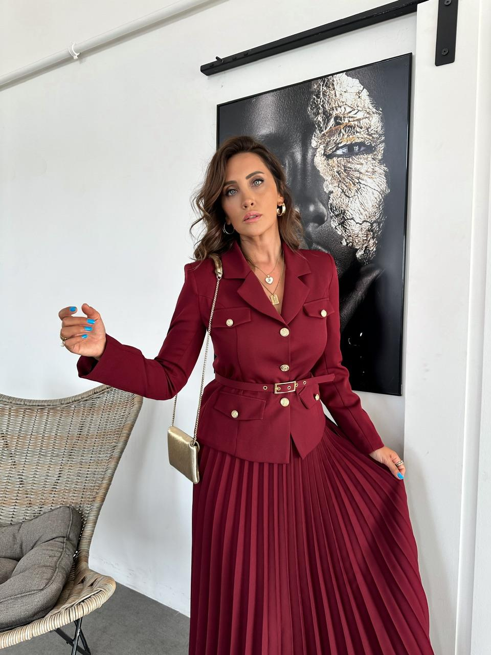 Bordo Ceket Etek Premium Takım