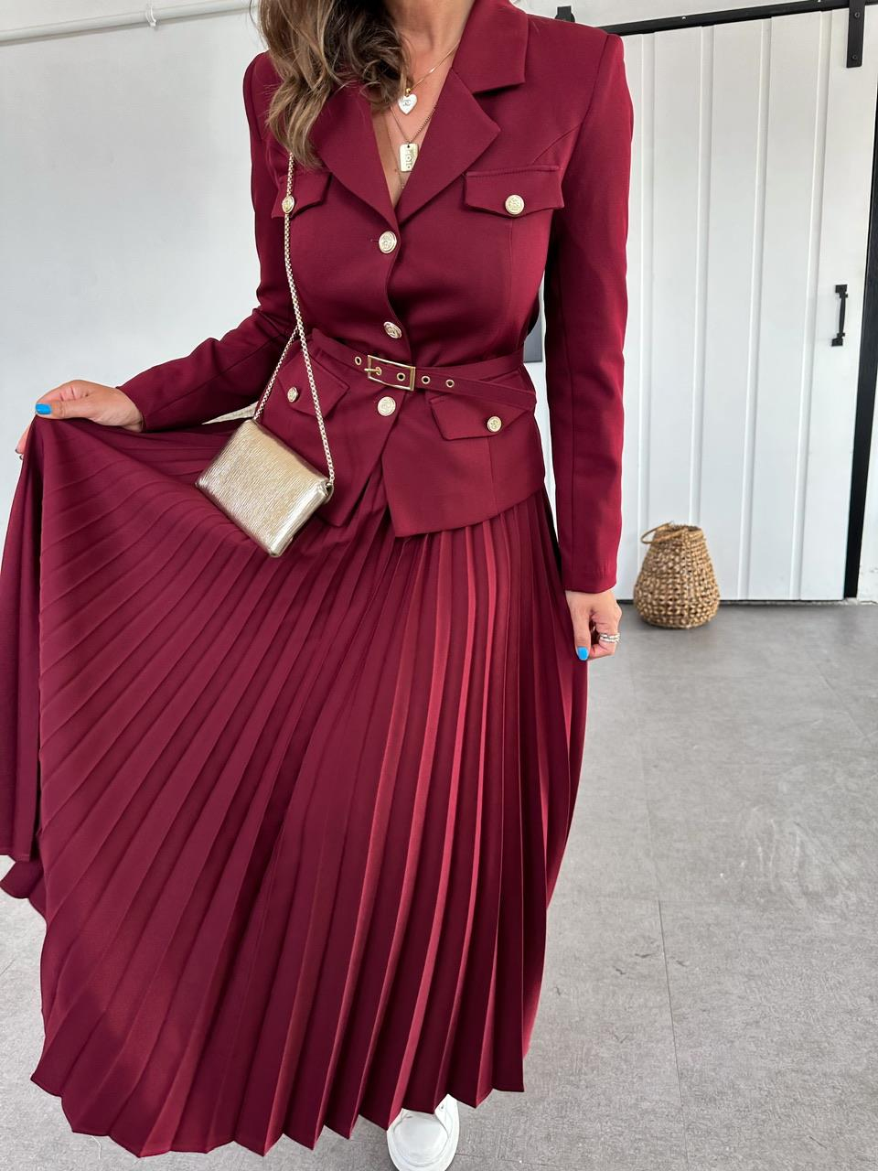 Bordo Ceket Etek Premium Takım
