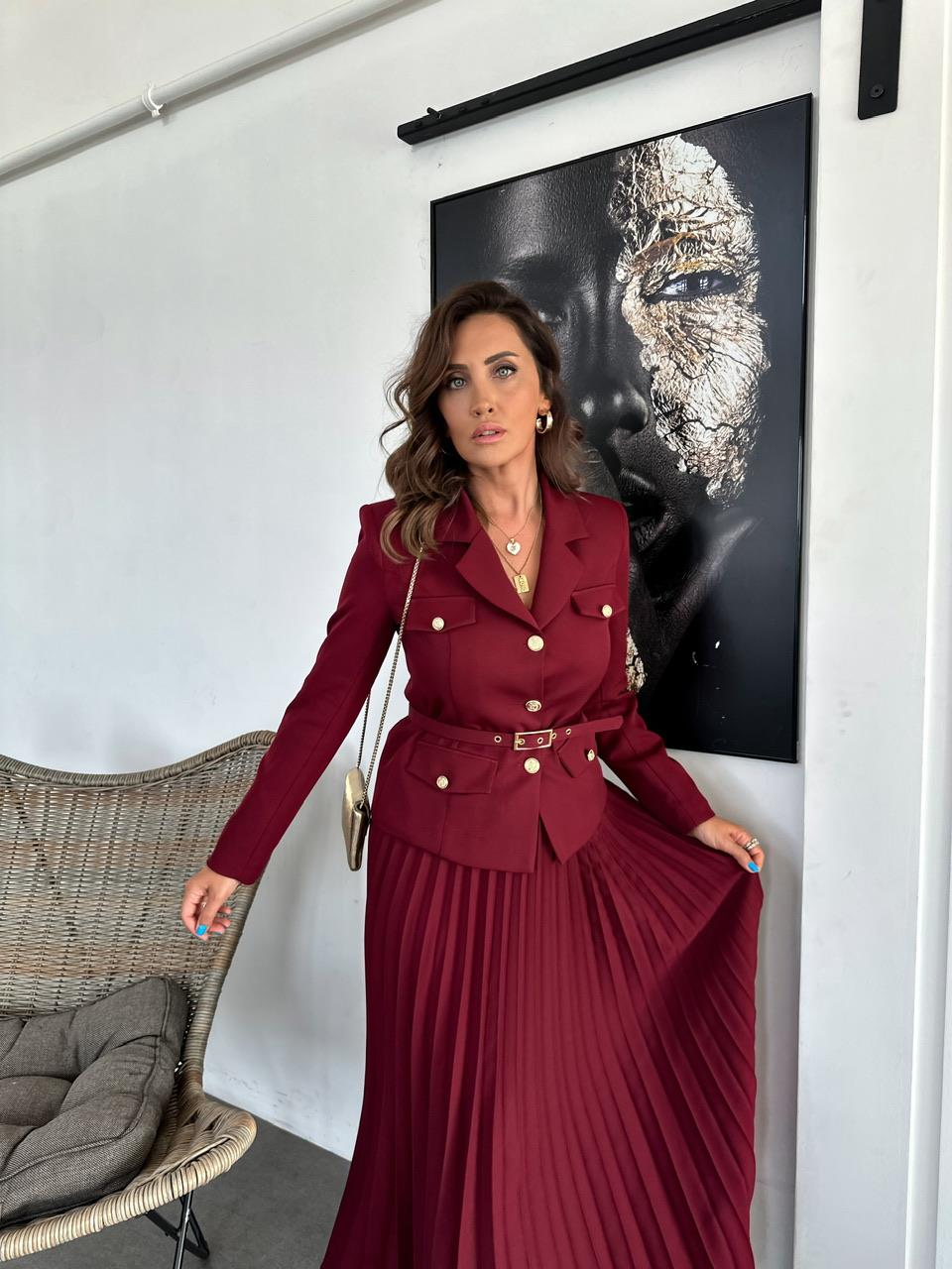 Bordo Ceket Etek Premium Takım