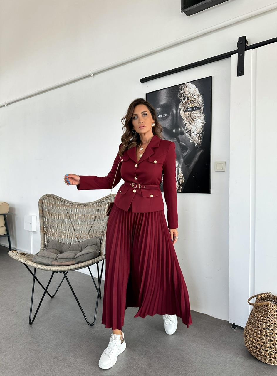 Bordo Ceket Etek Premium Takım