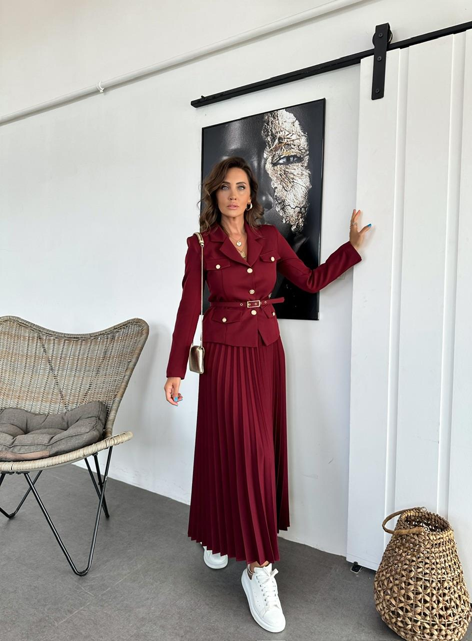 Bordo Ceket Etek Premium Takım
