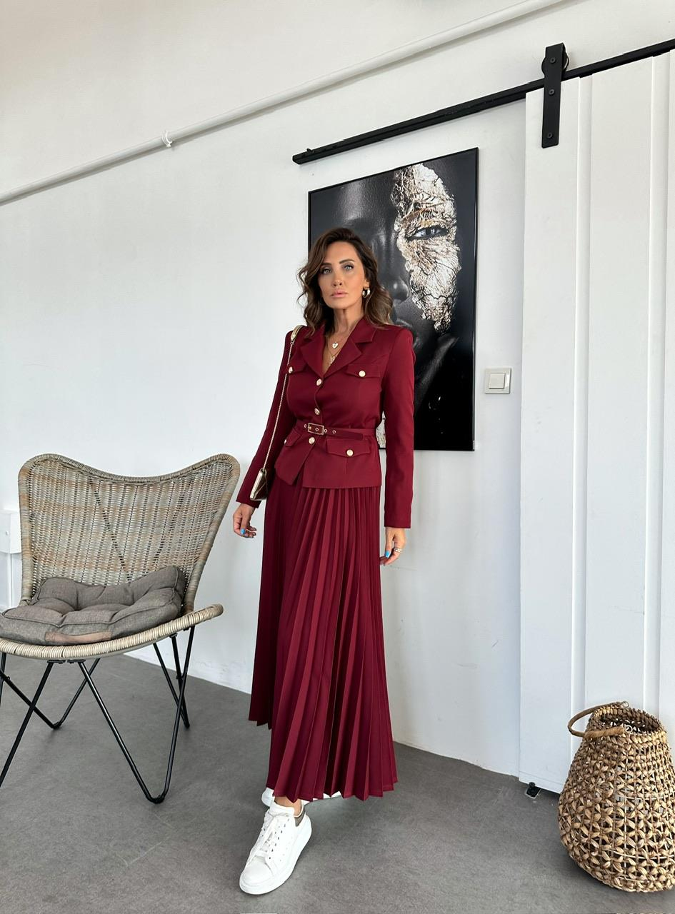 Bordo Ceket Etek Premium Takım