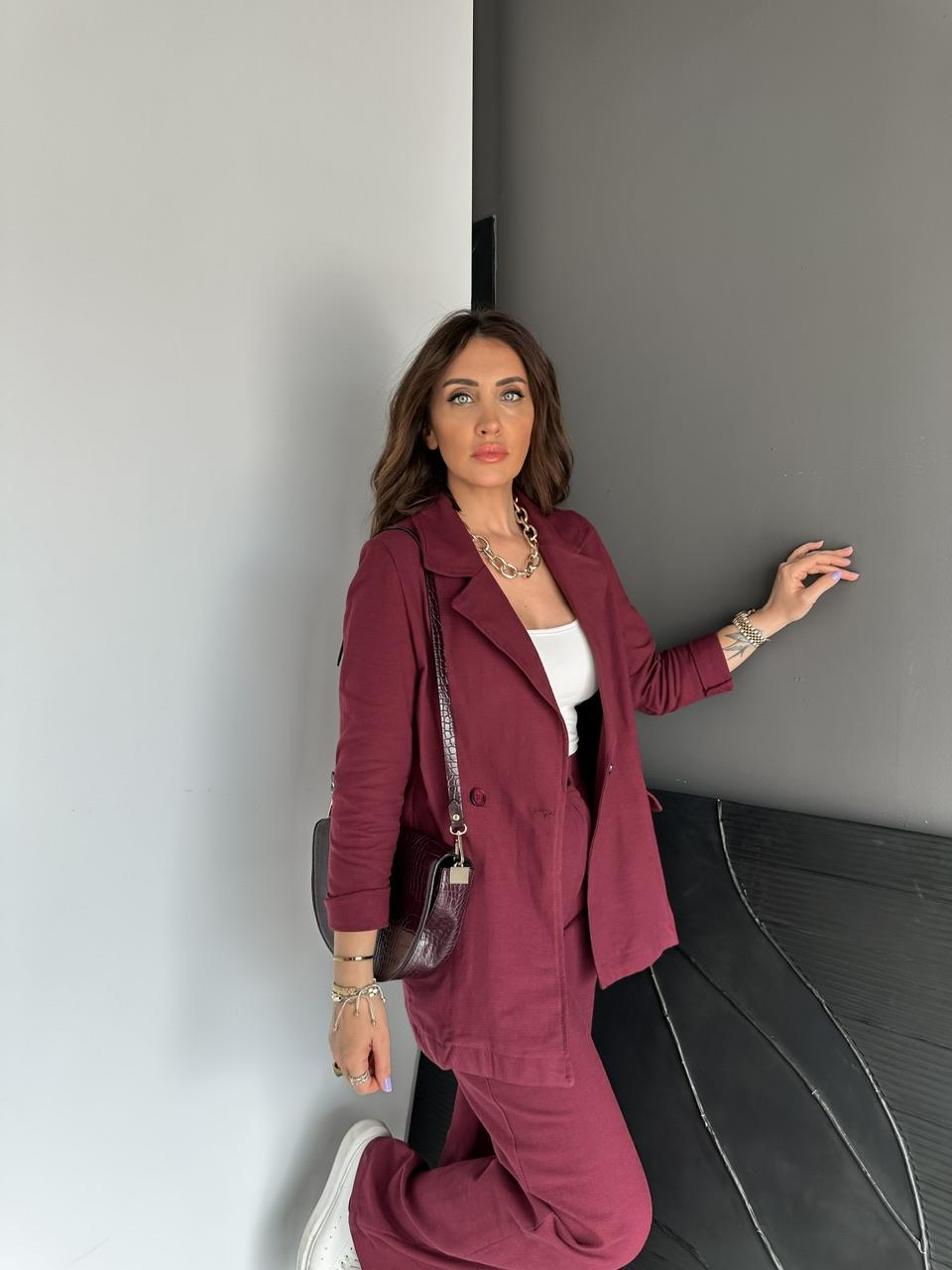 Bordo Ceket Pantolon Keten Şık Takım
