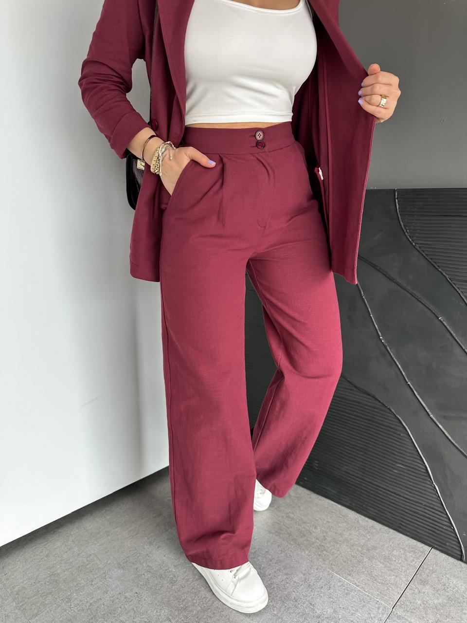 Bordo Ceket Pantolon Keten Şık Takım