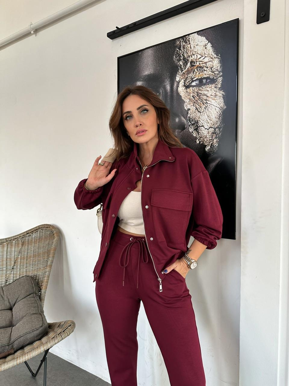 Bordo Ceketli Modal Takım