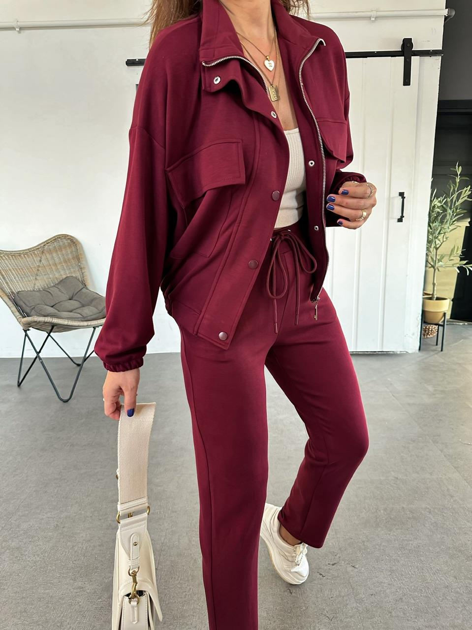 Bordo Ceketli Modal Takım